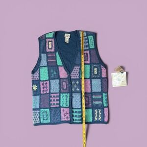 NEW VINTAGE 90s Koret City Blues Crochet Patchwork Sweater Vest Granny Square